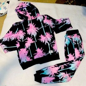 Paradise Lost 2 piece jogger set with hoodie. Pink palm trees.